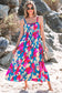 Dark Blue Floral High Waist Sleeveless Flared Long Dress