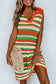 Yellow Stripe Eyelet Sleeveless Buttoned Split Neck Sweater Dress
