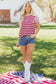 Red Stripe Patchwork Round Neck T Shirt