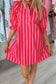 Red Stripe Half Button Puff Sleeve Loose Mini Dress