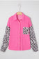Rose Red Leopard Patched Twisted Ribbed Western Casual Shacket