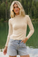 Black Ribbed Knit Lettuce Trim High Neck Long Sleeve Top