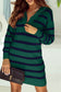 Blue Striped O-ring Zip Collared Loose Sweater Mini Dress