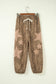 Gray Leopard Print Star Patched Drawstring Elastic Waist Jogger Pants