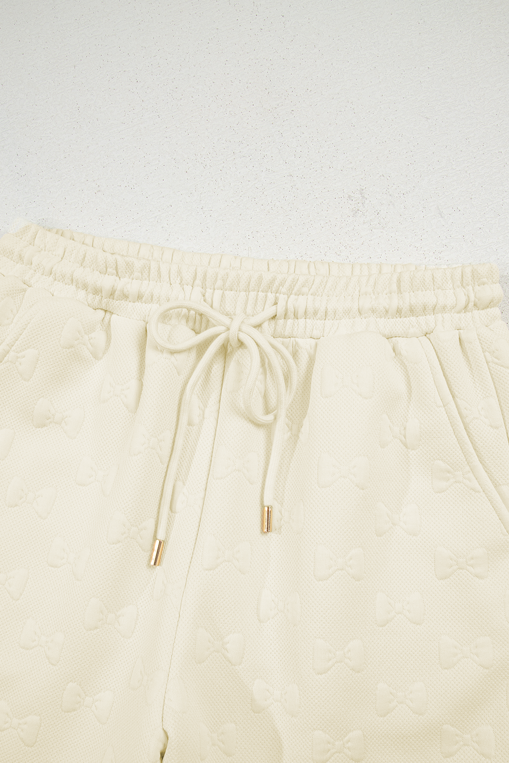 White Bow Jacquard Ruffle Sleeve Short 2pcs Outfit