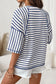 Apricot Stripe Textured Knit Split Hem Half Sleeve Loose Top
