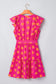Rose Double Polka Dot V Neck Ruffled Short Sleeve Dress