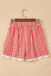 Red Gingham Plaid Tie Elastic Waist Lace Patchwork Hem Casual Shorts