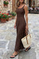 Brown Polka Dot Print Square Neck Sleeveless Vacation Long Dress
