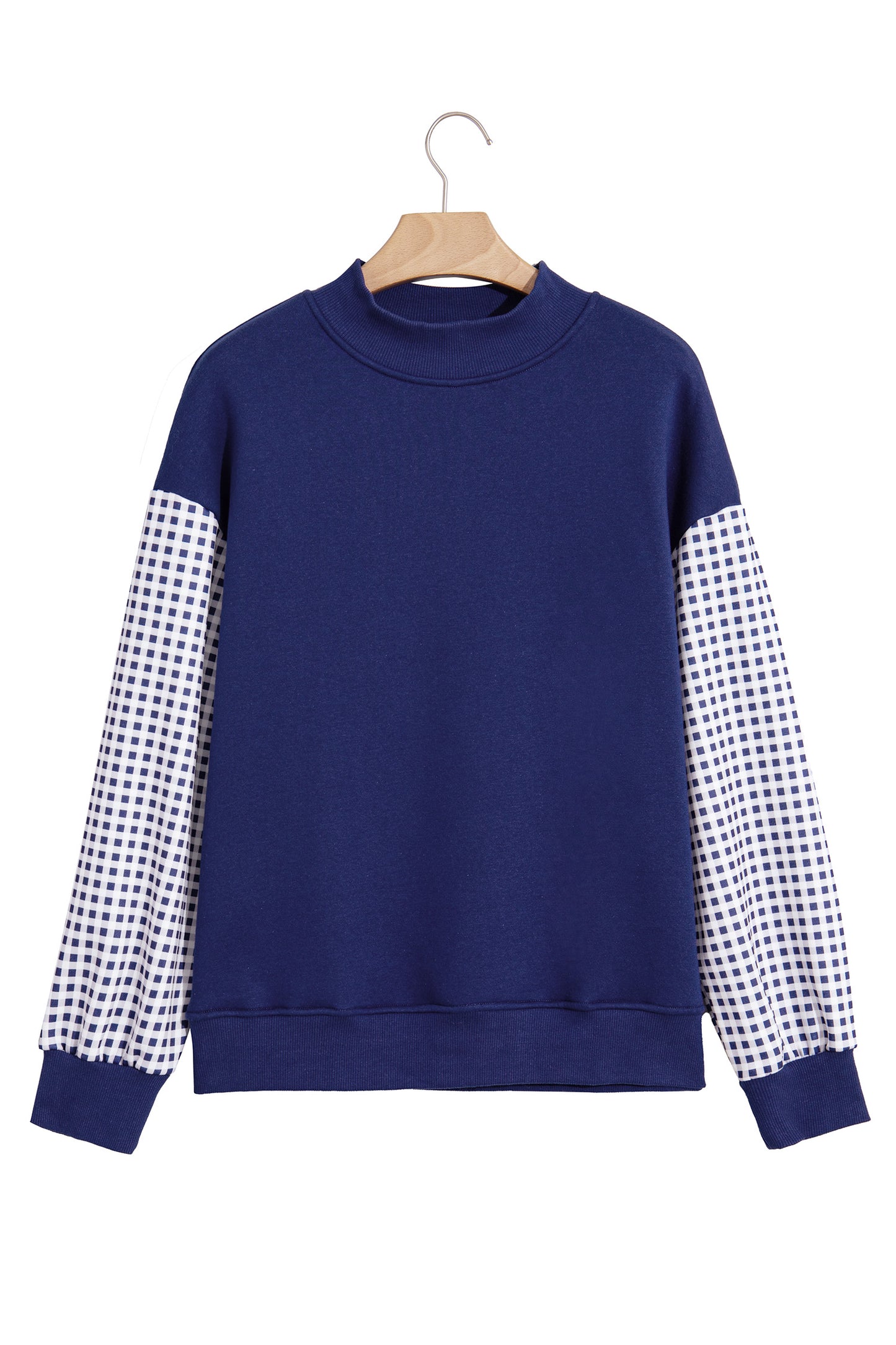 Black Plaid Sleeve Colorblock Loose Tunic Sweatshirt