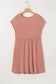 Dusty Pink Corded Knit Textured Patched Pocket Frilled Swing Mini Dress with Pockets