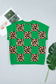 Red Plus Size Leopard Contrasted Checkered Short Sleeve Sweater