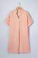 Brown Stripe Pinched V Neck Turn-up Cuffs Shift Mini Dress