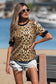 Brown Sequin Leopard Pattern Short Sleeve Top