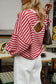 Red Stripe Cutout Open Back Long Sleeve Loose Top
