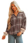 Brown Plaid Patchwork Long Sleeve Button Hooded Blouse