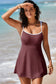 Blackish Green Color Block Edge Ribbed Pocketed Lined Swim Dress