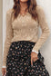 Smoke Gray Pearl Beaded Pointelle Knit V Neck Lace Patchwork Sleeve Sweater