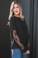 Black Solid Color Bow Textured Patchwork Long Sleeve Tee