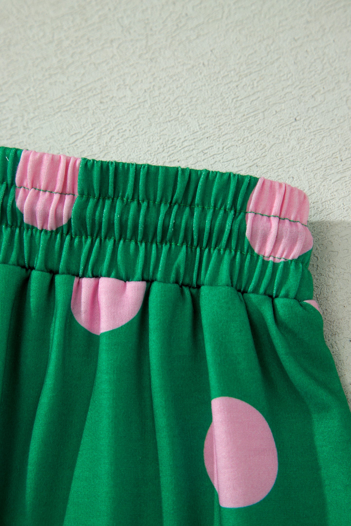 Pink Polka Dot Print V Neck Tee Short Set