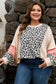 Gray Leopard Color Block Patchwork Reverse Stitch Plus Size Baggy Pullover