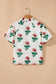 Beige Floral Print Shirred Split Neck Short Sleeve Blouse