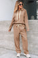 Parchment Leopard Drawstring Pullover Hoodie and High Waist Pants Corduroy Suit