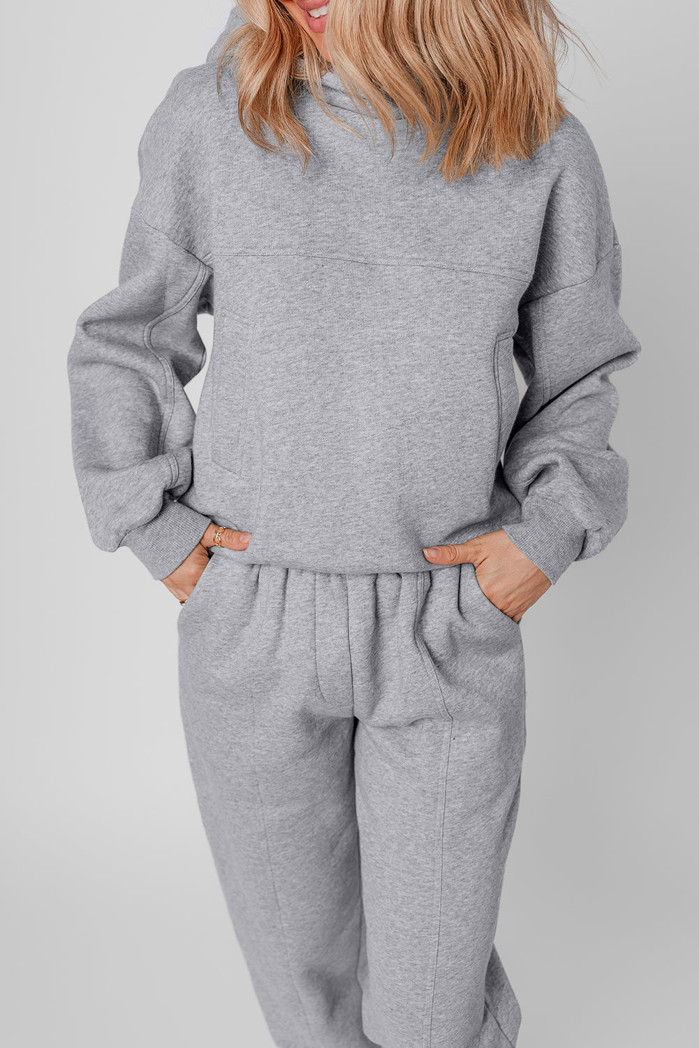 Navy Blue Solid Exposed Seams Hoodie and Joggers Activewear Set