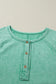 Mint Green Half Buttons Raw Seam Raglan Sleeve Mineral Wash T Shirt