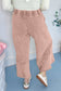 Pink Flower Patch Mineral Washed Terry Knit Cropped Wide Leg Pants
