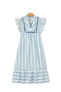 Sky Blue Stripe Subtle Lace Detail V Neck Ruffle Trim Casual Dress