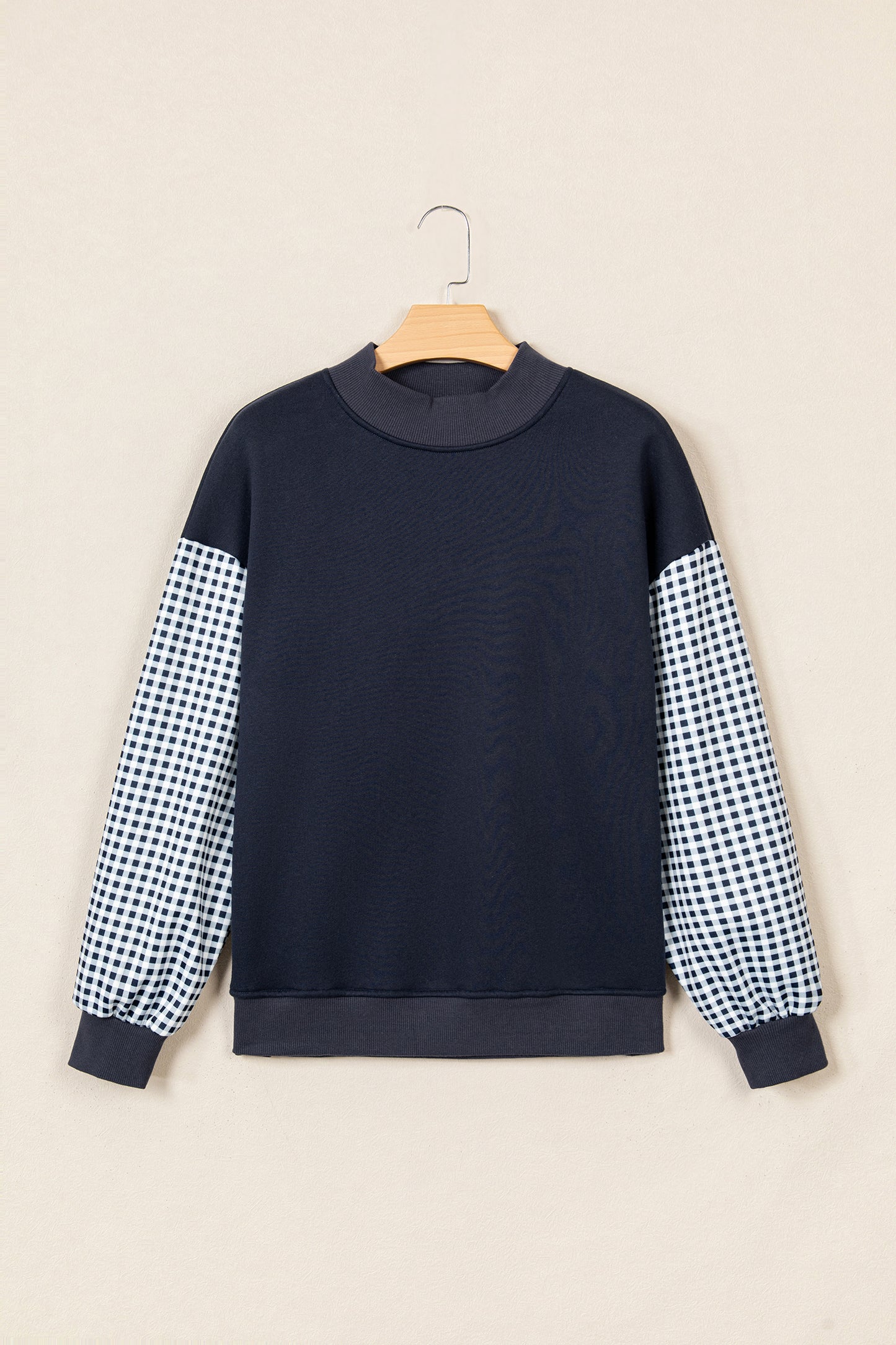 Black Plaid Sleeve Colorblock Loose Tunic Sweatshirt