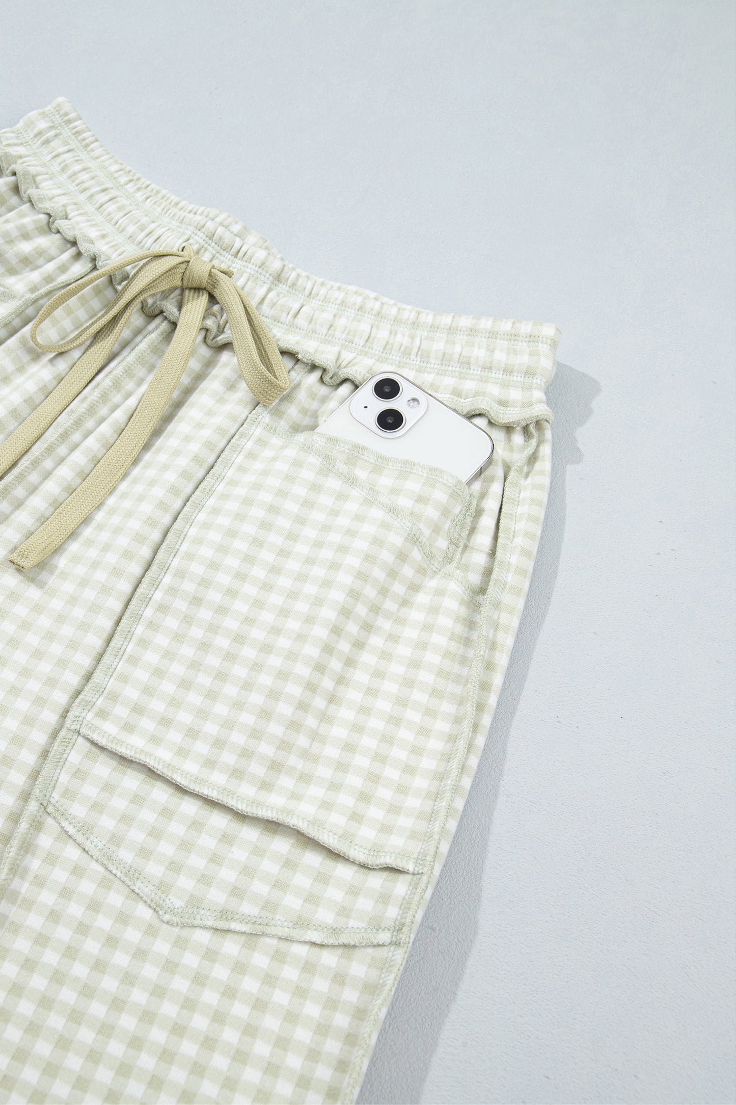 Red Plaid Contrast Trim Drawstring Elastic Waist Shift Pants