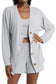 Light Grey 3 Pieces Rib Crop Camisole Matching Shorts Lounge Set with Cardigan