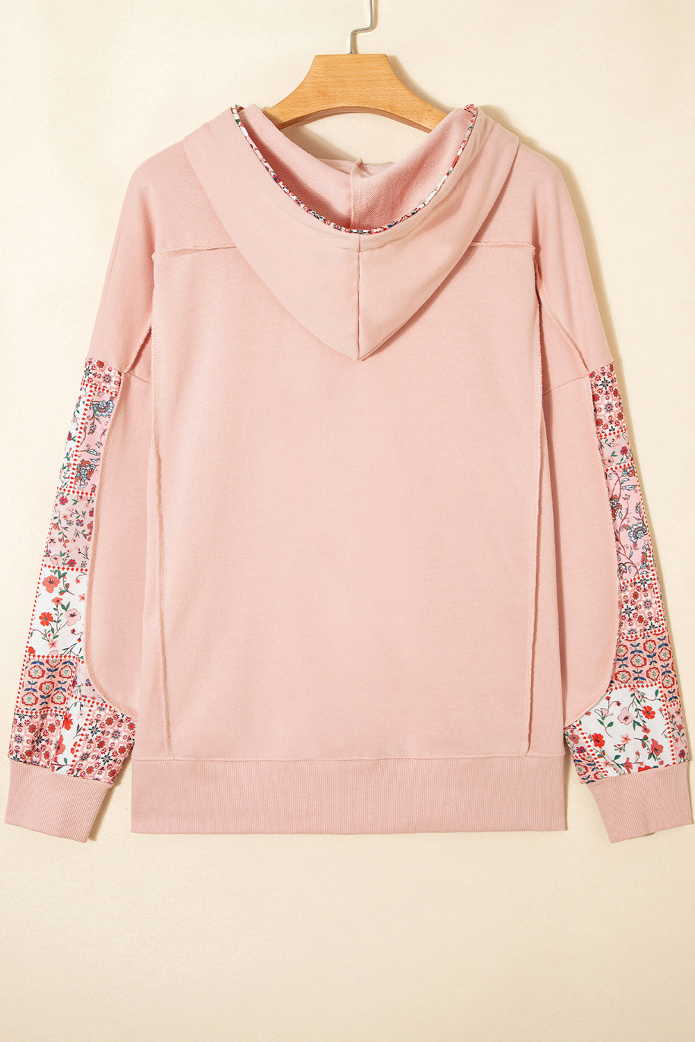 Flamingo Mix Floral Patchwork Side Slit Drawstring Hoodie
