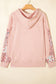 Flamingo Mix Floral Patchwork Side Slit Drawstring Hoodie