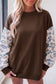 Beige Camouflage Sleeve Crewneck Baggy Pullover Sweatshirt