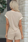 Brown Stripe Half Buttons Top and Shorts Set