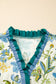 Sky Blue Plus Size Frilled V Neck Short Sleeve Floral Blouse