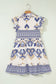 Blue Boho Western Floral Printed Split Neck Ruffled Sleeve Mini Dress