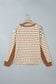 Brown Stripe Textured Knit Color Block Trim Long Sleeve Round Neck Top