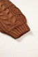 Coffee Solid Color Cable Knit High Neck Loose Pullover Sweater