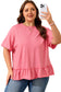 Peach Blossom Solid Color Raw Seam Detail Ruffle Hem Plus Size T Shirt