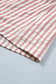 Pink Stripe Leopard Trim V Neck Button Down Half Sleeve Shirt