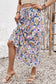 Pink Floral Print Lace-up High Waist Ruffle Hem Maxi Skirt