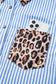 Sky Blue Striped Leopard Print Patchwork Button Up Womens Shirt