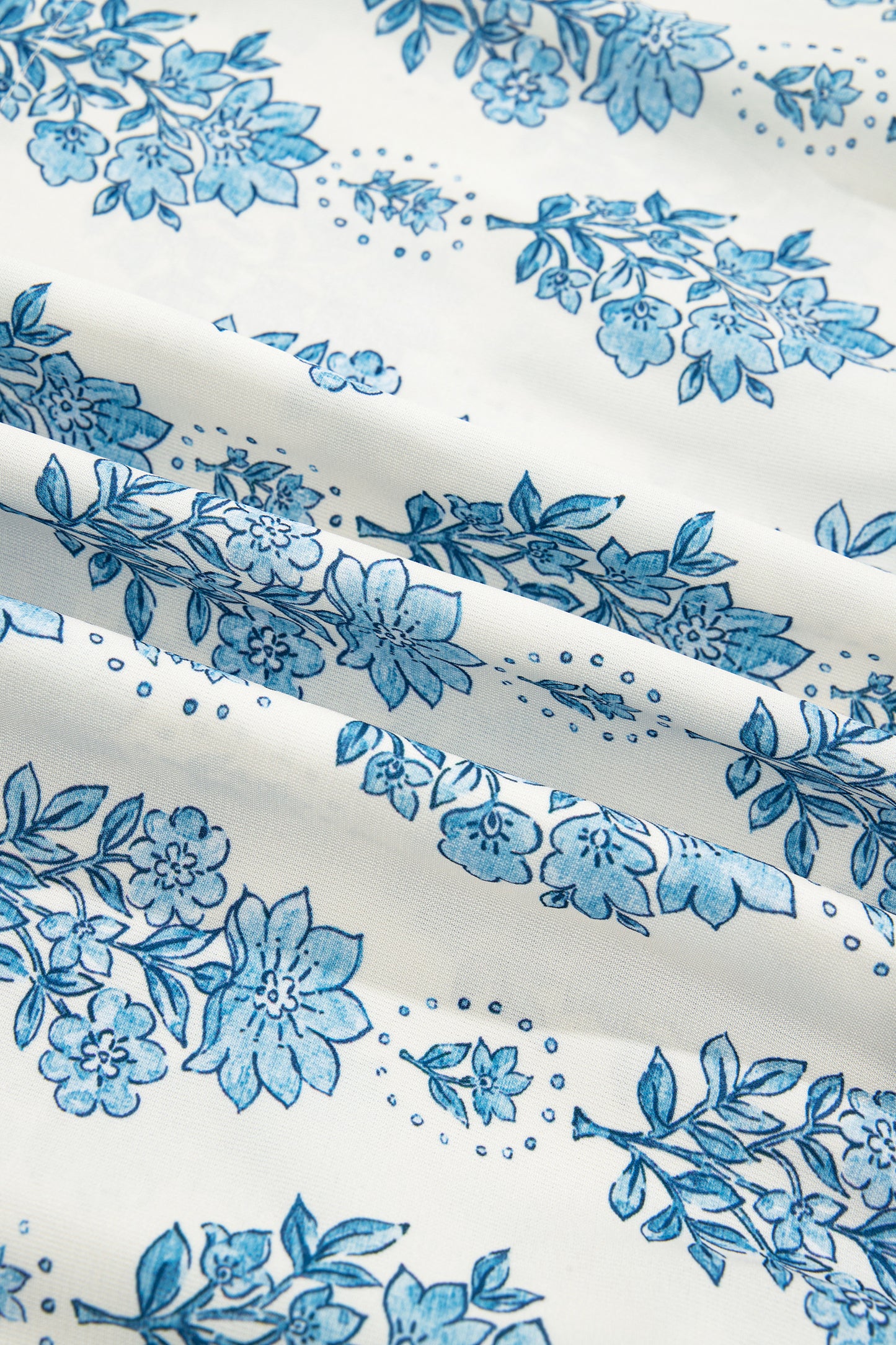 Sky Blue Floral Print Lace Patchwork Detail Wide Leg Pants
