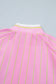 Pink Stripe Striped V-Neck Half Sleeve Zipper Ribbed Cuff Casual Shift Blouse
