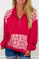 Navy Blue Patchwork Plaid Pocket Quarter Zip Sweatshirt