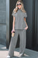 Dark Grey Twisted Ribbed High Neck Loose Tee Elastic High Waist Loose Pant Set